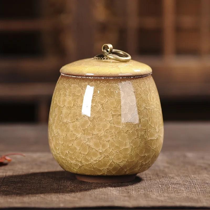 Cracked Ceramic Tea Caddies Coffee Canister Household Portable Travel Mini Porcelain Sealed Moisture-proof Storage Jar Home Deco