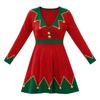 Christmas elf dress for women, red and green contrasting colors, long-sleeved V-neck, Christmas party waist A-word short skirt, performance costume