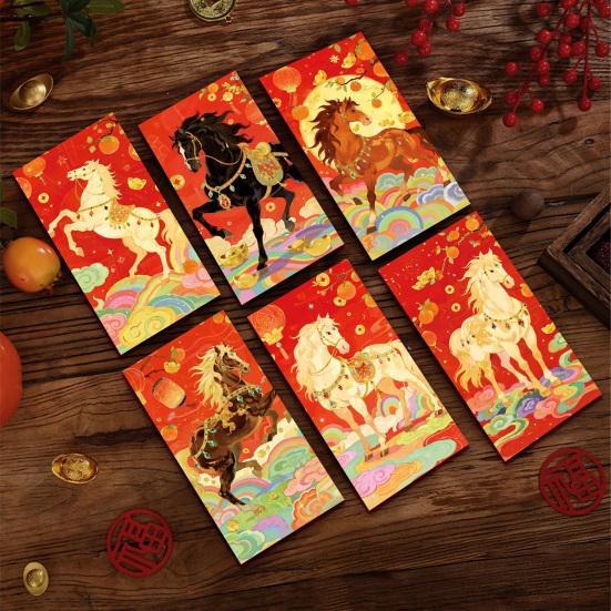 6 Pcs Chinese New Year Red Envelopes Year of The Horse Hong Bao Spring Festival Lucky Money Pockets for Wedding Birthday Lunar New Year