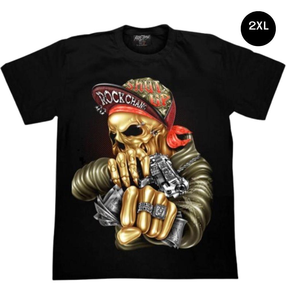 Hip Hop Skull T-Shirt - Gold Bling Graphic Streetwear Style Glow in the Dark S разноцветный