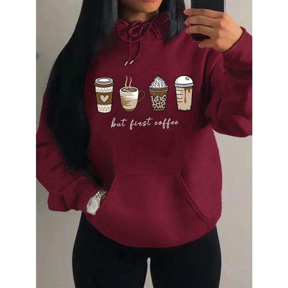 

Но сначала кофе Мультфильмы Кофейные напитки Узор Толстовки Мода Теплая толстовка Повседневная Трендовая толстовка Уличные Женские Пуловеры S