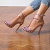 Summer New Thin Strap Foot Ring Buckle Round Head Thin Heel High Heel Sandals Women's Sexy Fashion Sandals