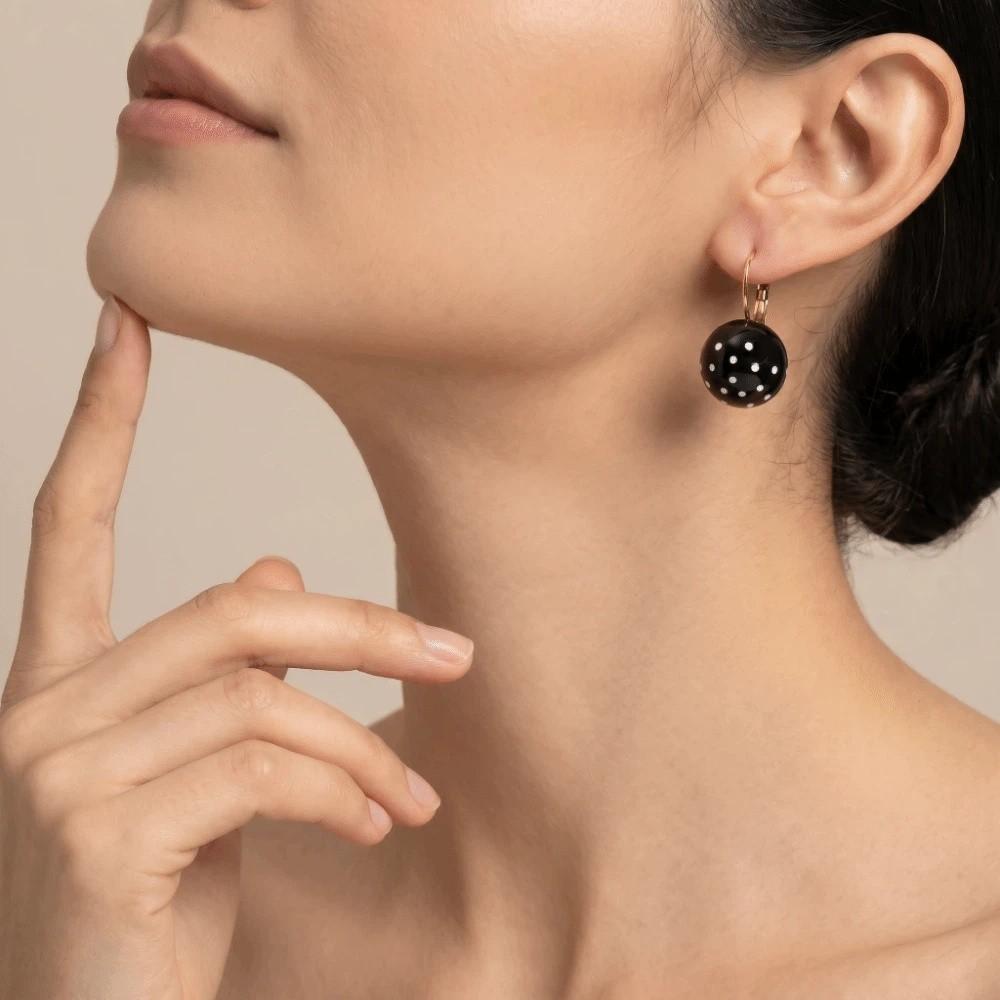 Zinc Zinc Alloy Polka Dot Earrings Black White Dangle Earrings Retro Round Ball Ear Buckles Daily Wear