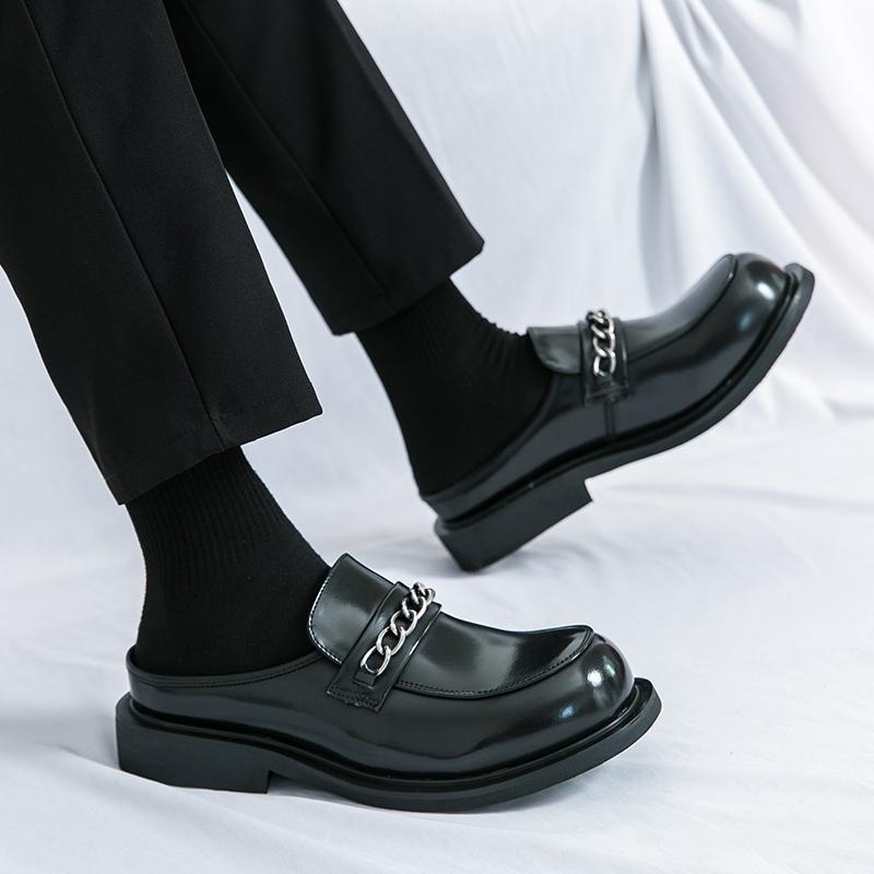 Pánské nazouvací mokasíny Kožené dřeváky Letní společenská obuv Nazouvací ležérní Bez paty Poloviční pantofle Párty obuv Silná podrážka Zvýšení výšky