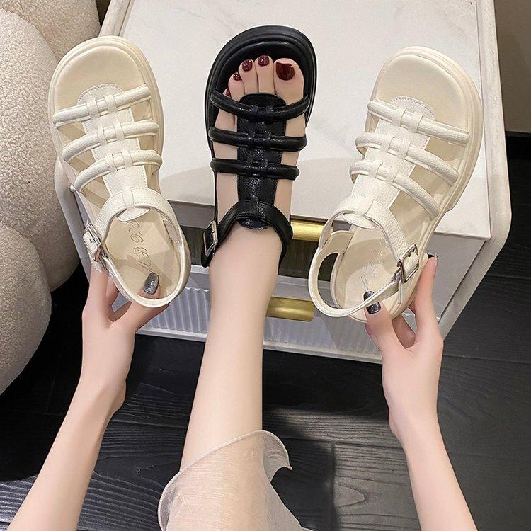 Internet celebrity Roman sandals women's summer 2025 new fashion platform woven fairy style thick heel skirt beach shoes