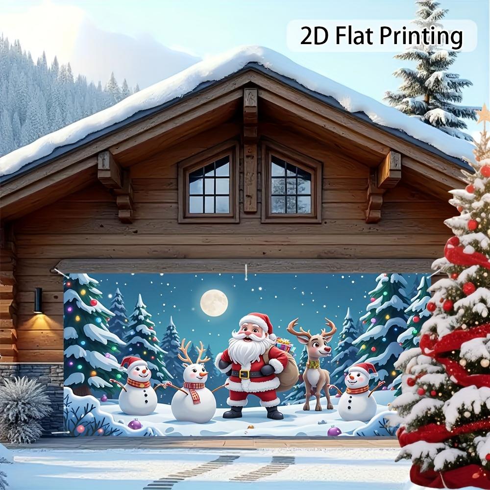 2D Door Banner, 1pc Large Santa Claus Reindeer Snow Garage Door Banner - Winter Scene Decoration with Sleigh and Reindeer Doors