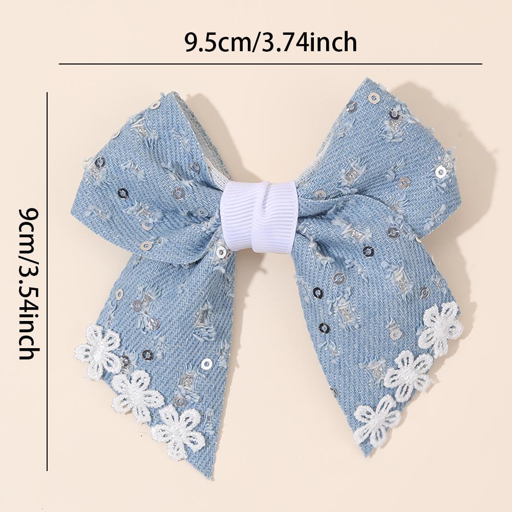 2Pcs Delicate Vintage Denim Bow Hair Clips Lace Floral Sequin Hairpins Fashion Hair Accessories For Girls Party Daily Heawear