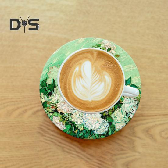 Saugfähige Unterlage für Kieselalgen-Schlammwaschbecken, Tassenuntersetzer, rutschfest, isolierend, rutschfest, wasserabsorbierend, verbrühungshemmend, Tischdekoration, Tasse mit Blumendruck