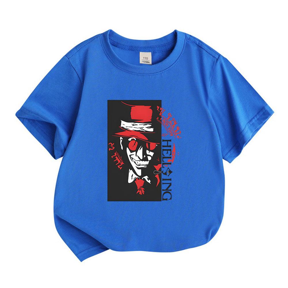 Kids Boys Girls 100% Cotton Crew Neck Short Sleeve T-shirt, Cool Vampire Character Graphic Print Casual Soft Breathable Tee for Daily Street Wear Summ