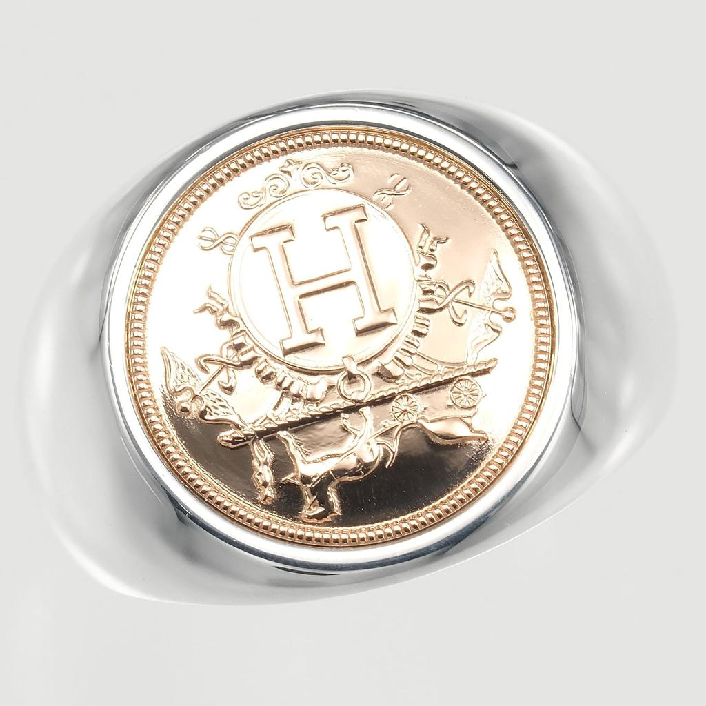 HERMES Exlibris Chevalier Ring Silver925/K18 Pink Gold #6.4(US Size) 11.5g Women Used