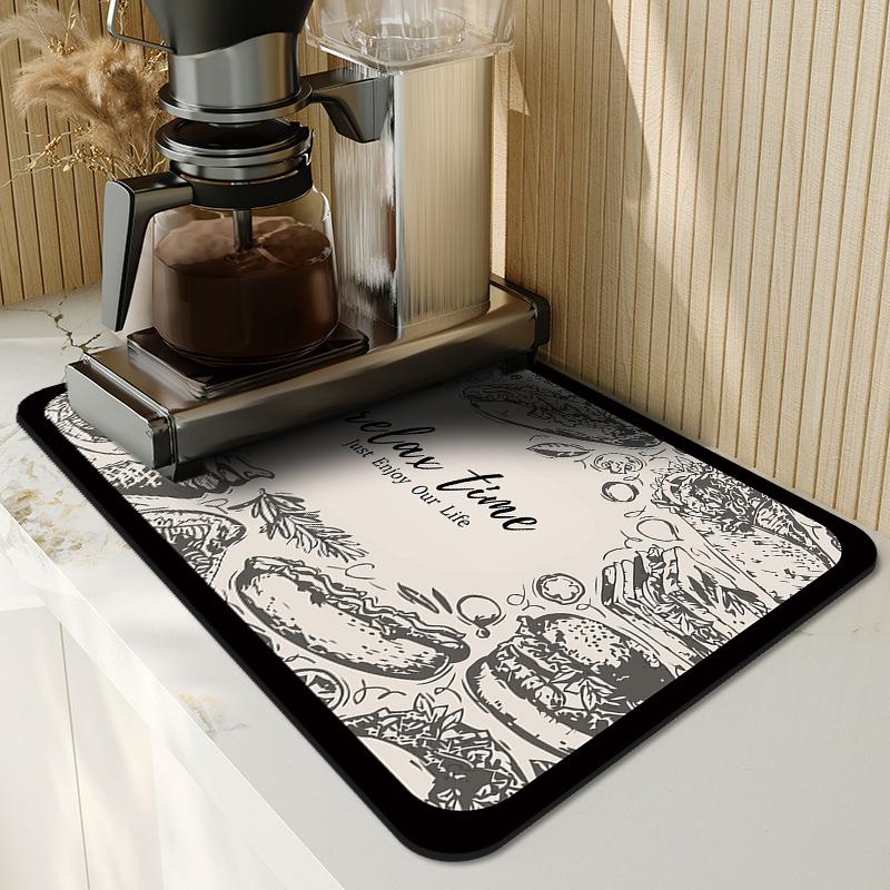 Rubber Coffee Countertop Drain Pad Quick Dry Coffee Dish Cup Drying Mats Kitchen Dining Table Large Absorbent Draining Mat