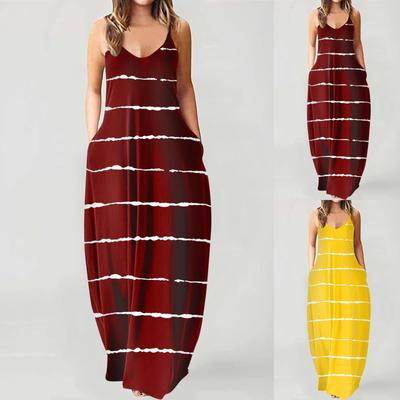 Damesmode zomer casual print V-hals sexy mouwloze jurken lang