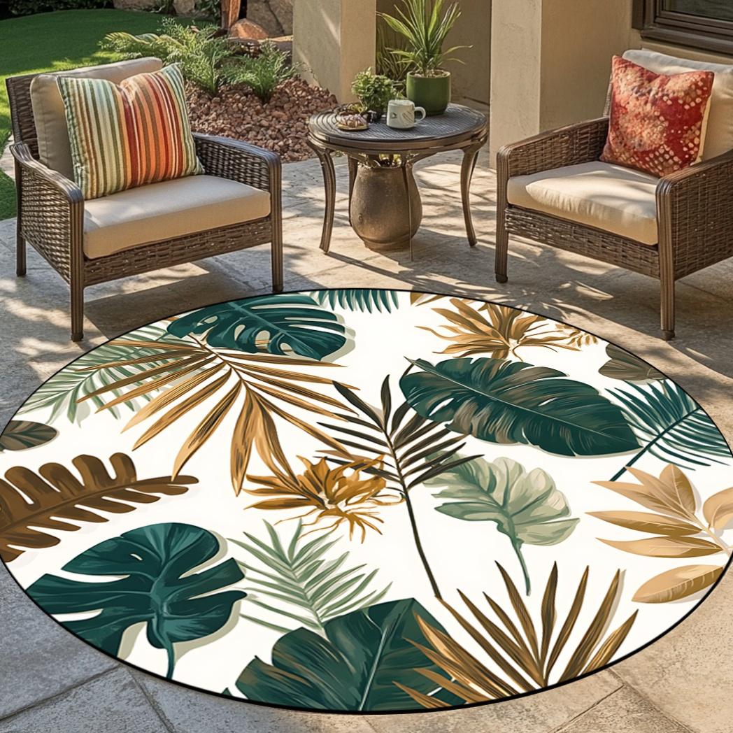 

Tropical Leaf Pattern Round Rug Flannel Printed Outdoor Patio Mat Garden Decor Summer Theme Furniture Home Interior Design 60CM(23.6inch)