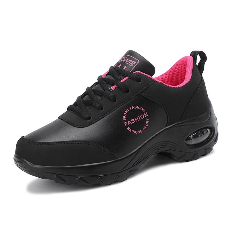 Fashion Winter Women's Leather Sneakers Black Wedge Thick Sole Platform Sneakers Women Air Cushioned Autumn Lightweight Sports Shoes