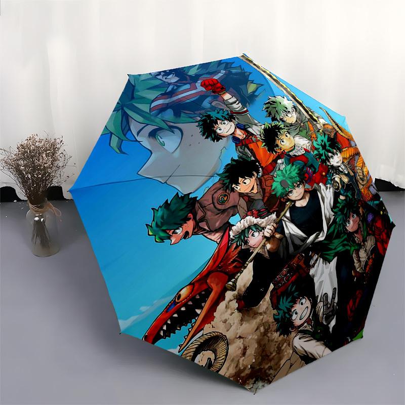 1pc My Hero Academia Automatic Folding Umbrella, Portable 3-Fold Design with 8-Bone Iron Frame, Outdoor for Fans, Travelers, Daily Use, Gift for Anime