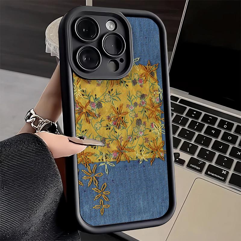 Phone Case for iPhone 17 Air 16E 15 16 Pro Max Retro Denim Pattern Cover 14 Plus 13 12 Mini Soft Shell Silicone Fundas