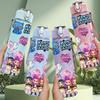 1PC Heart Star Girl Doll Group Print 750ml Color Plastic Sports Water Bottle Leakproof Flip Straw Lid Suitable for Sports Office Home Use