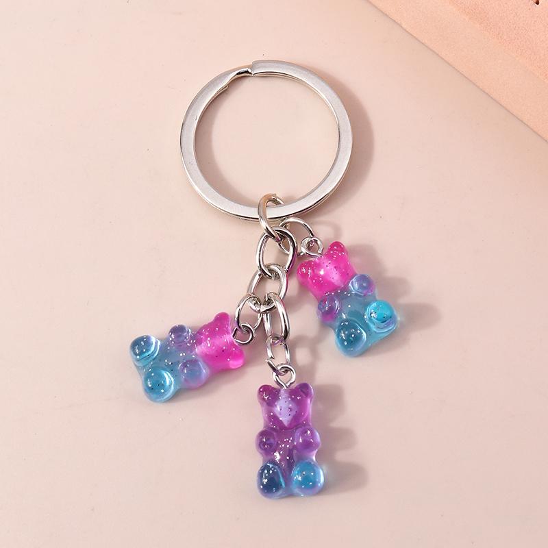 Colorful Resin 3D Bear Keychain Animal Key Rings Pendants for Women Girl Key Holder Handbag Pendants Charms DIY Jewelry Gifts