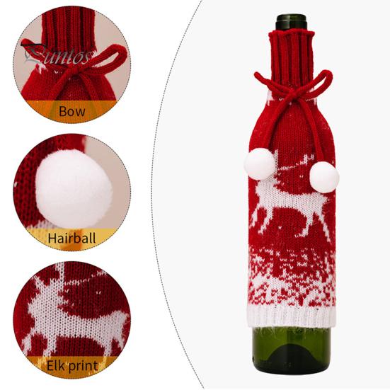 Wine Bottle Cover Soft Wear Resistant Santa Claus Snowman Christmas-themed Champagne Bottle Cover Knitted Wine Bottle Wrap