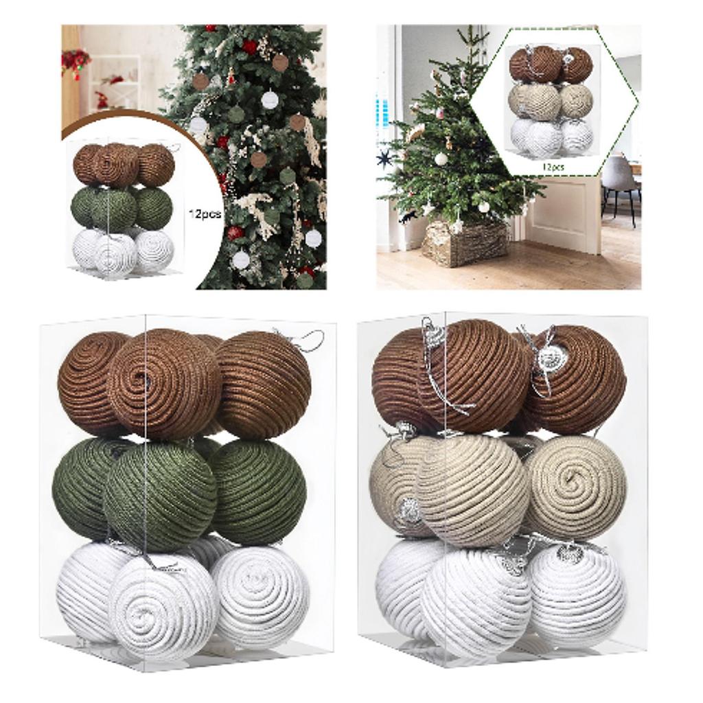 12 Pieces Christmas Balls Holidays Celebrations Portable Pendants Jute Rope Shopping Mall Party Supplies Xmas Tree Decor Baubles
