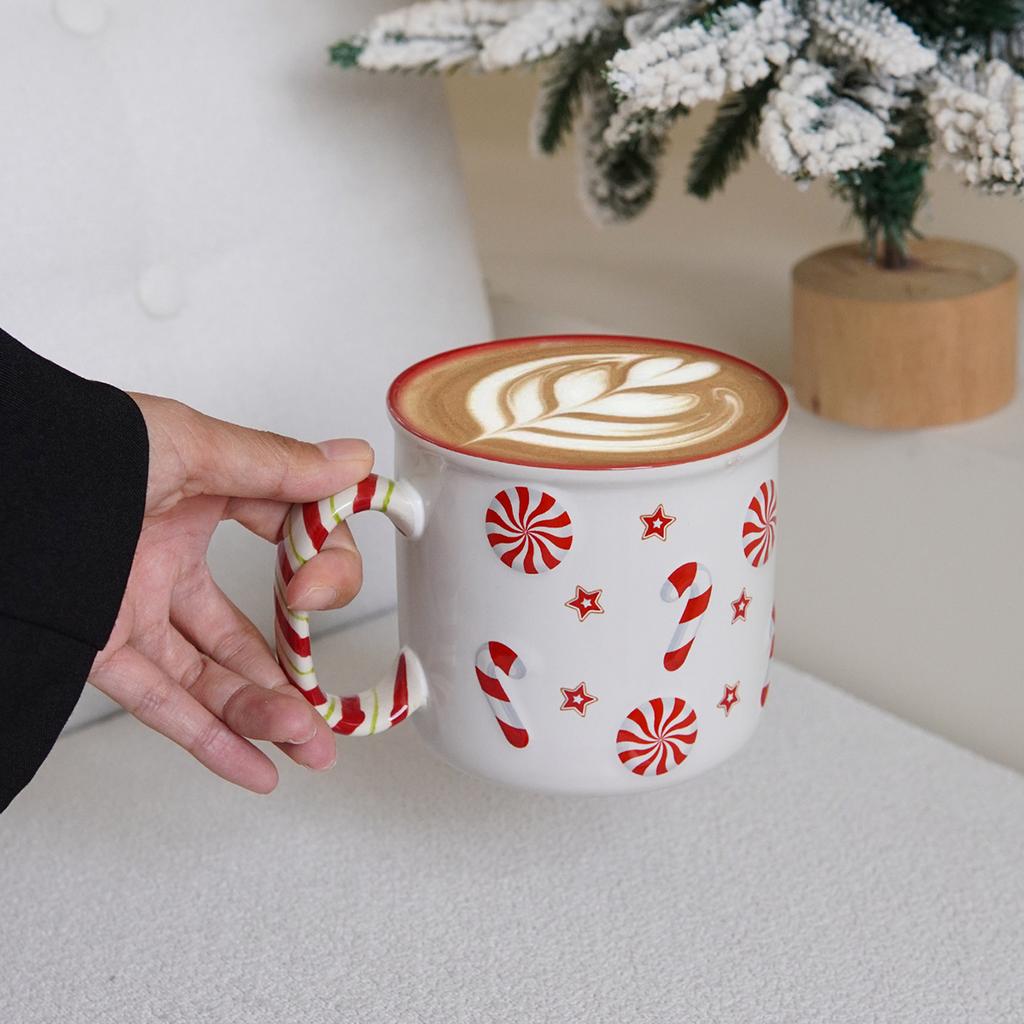 1Pc Christmas Gingerbread Man Ceramic Mug, Colorful Embossed Cute Gingerbread Man Large Capacity Ceramic Mug, Suitable for Christmas Decoration