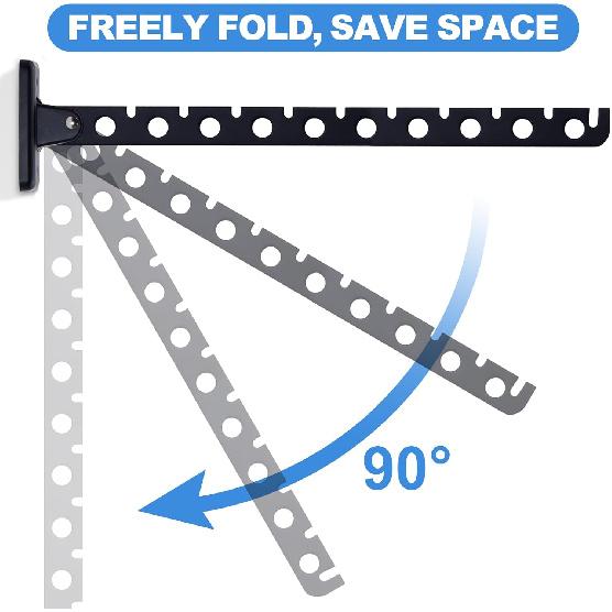 Wall Mount Coat Hanger,Folding Clothes Drying Racks,Sturdy Hanging Clothes Hanger,Laundry Room Drying Rack(10-Hole 1 Black)