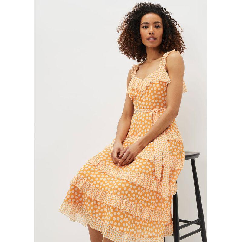 Plus Size Special Price ~ Niche Style Elegant Ruffled Polka-Dot Cinched Lace-up Sleeveless Waist Tied Dress