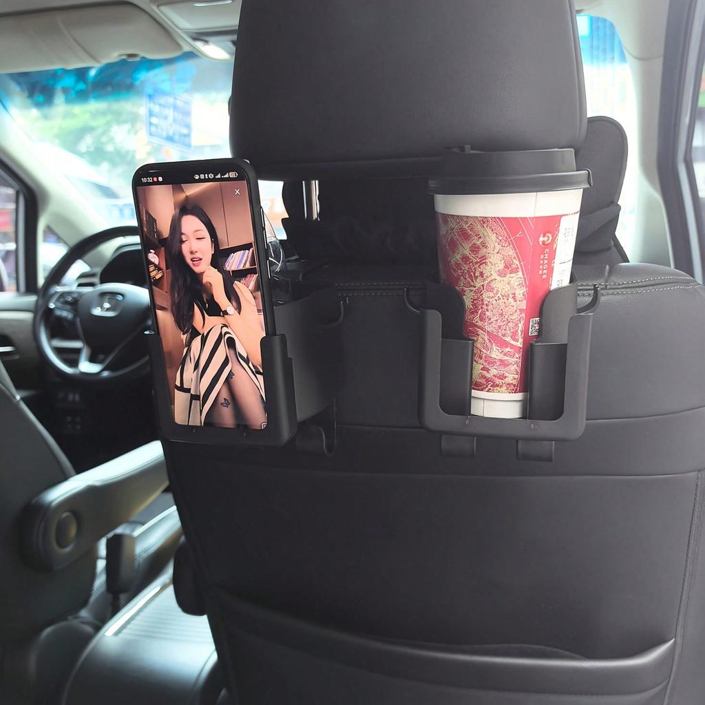 1pcs Multi-Functional Car Seat Back Storage Rack With Cup Holder Phone Holder & Hook - Fits Most Models For Water Bottles Milk Tea Bags