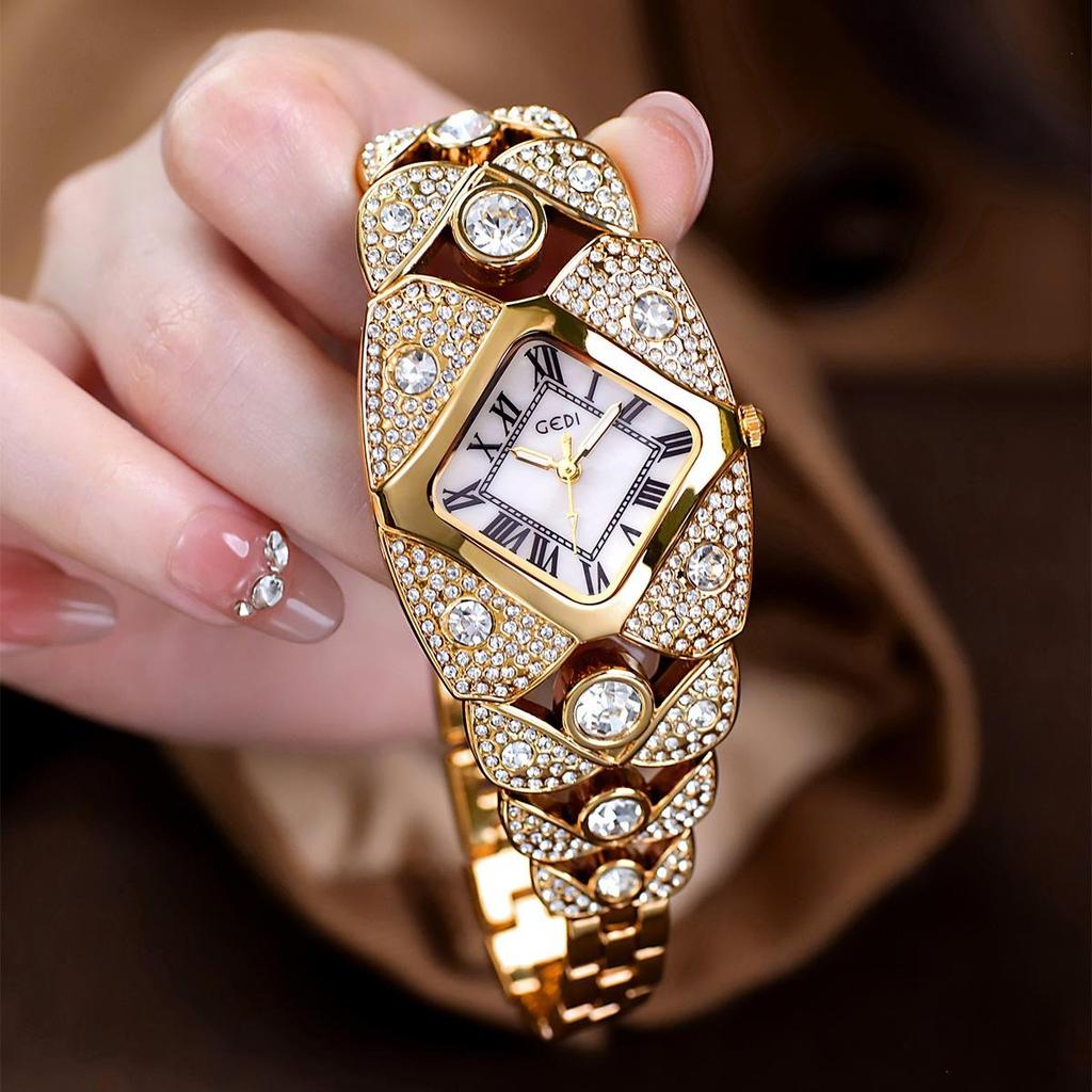 UTHAI L008 Fashionable Women Watchwaterproofexquisite Brick Inlaid Quartz Watchlight Luxury Clock Giftwatches for Woman