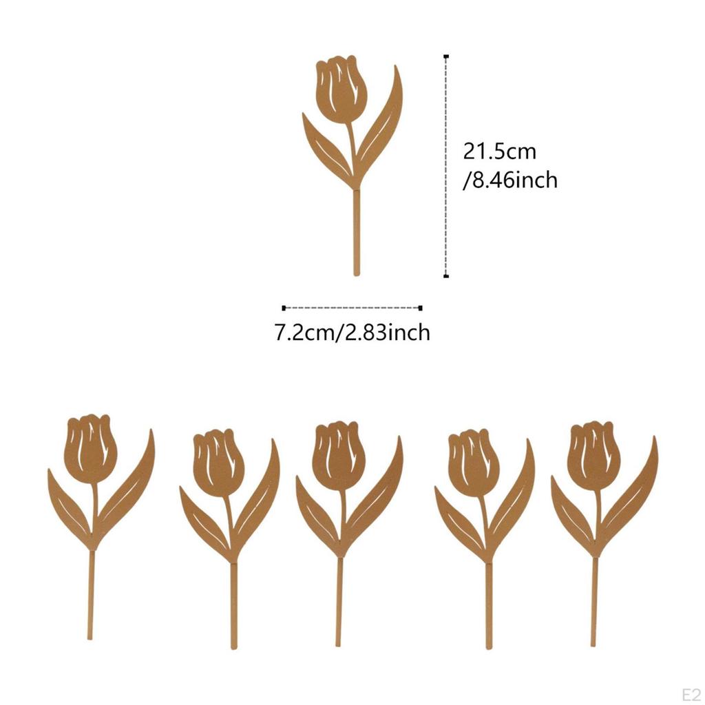 6 Pieces Metal Tulips Flower Stake Iron Garden Decor Lifelike Holiday Lawn Decorative Sign for