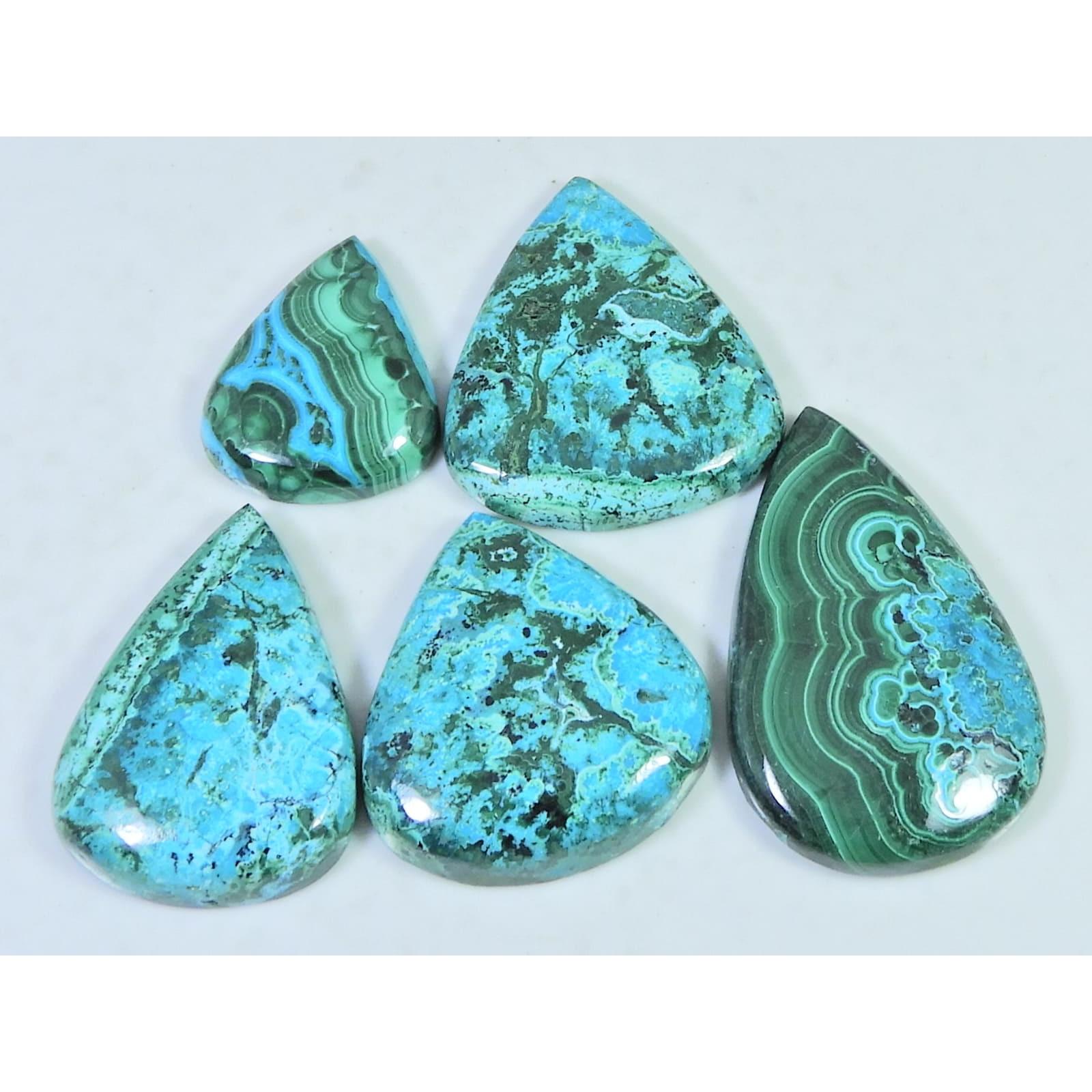 197Cts. Natural Chrysocolla Malachite Pear Cabochon Loose Gemstone 5Pcs Lot C-2100