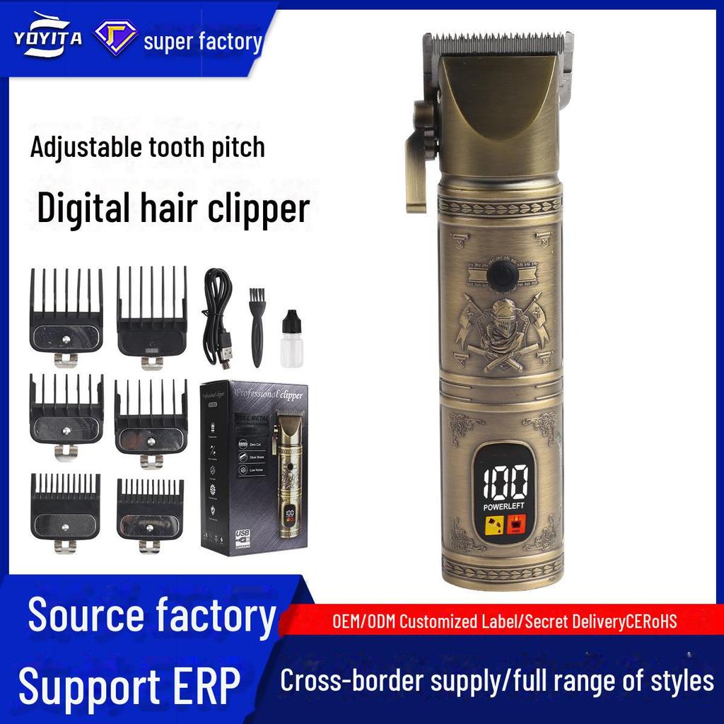 Rechargeable Metal Electric Hair Clipper with Digital LCD Display and Adjustable Tooth Pitch for Home Use