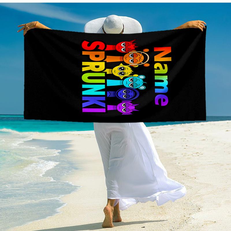 Custom Name Ultra-Soft Beach Towel with Sprunki Theme,Ideal for Pool - Camping, Diving - Perfect Travel Essential, Vibrant Beach Towel.