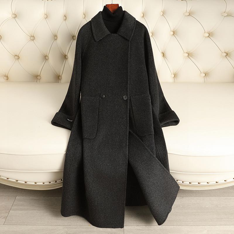 

Осенне-зимнее новое двустороннее шерстяное пальто женское длинное выше колена свободное высококлассное шерстяное пальто женское высококлассное M（125-150）