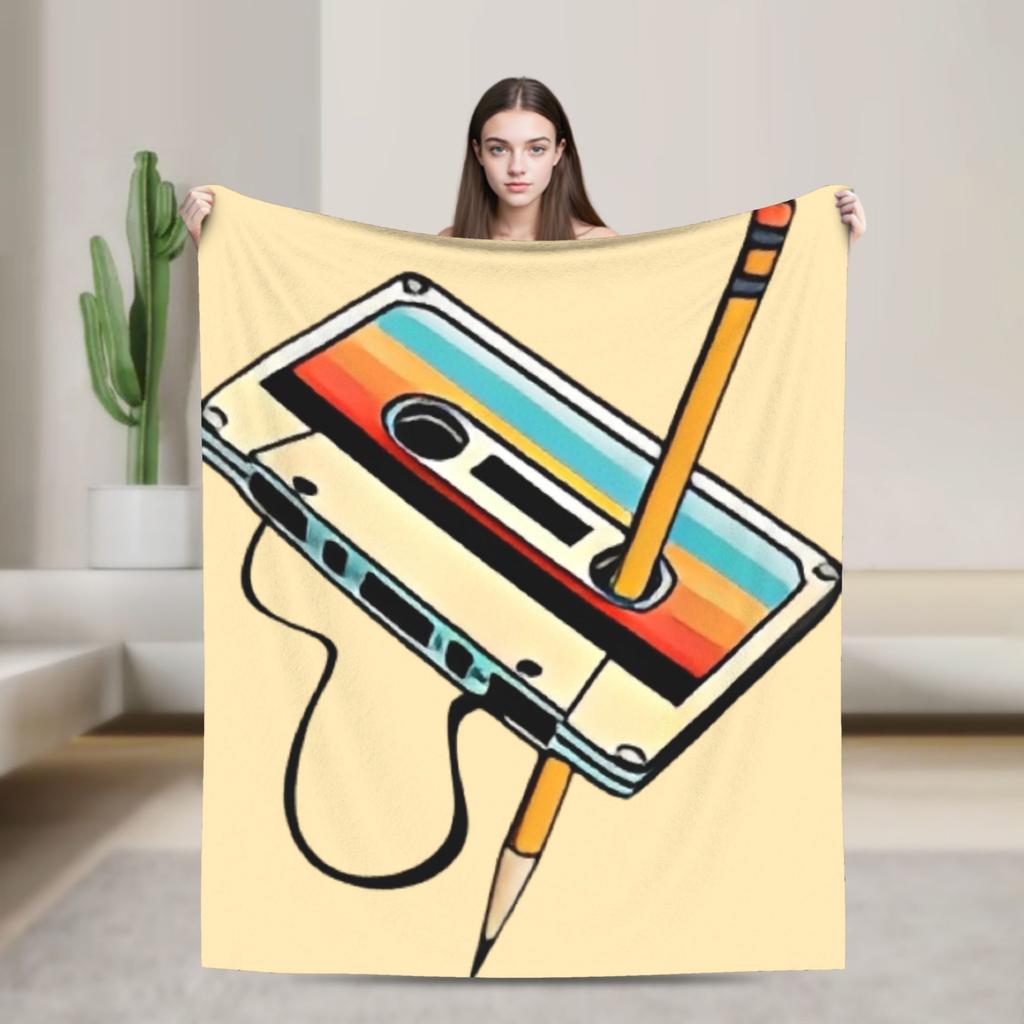 Cassette Print Plush Blanket Students Flannel Throw Blanket For Outdoor Soft Warm Design Quality Bedspread Birthday Present