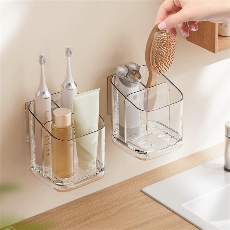 Drillless Installation Bathroom Organizers For Electric Toothbrushes And Accessories Durable Plastic Storage Rack Space Saving Design