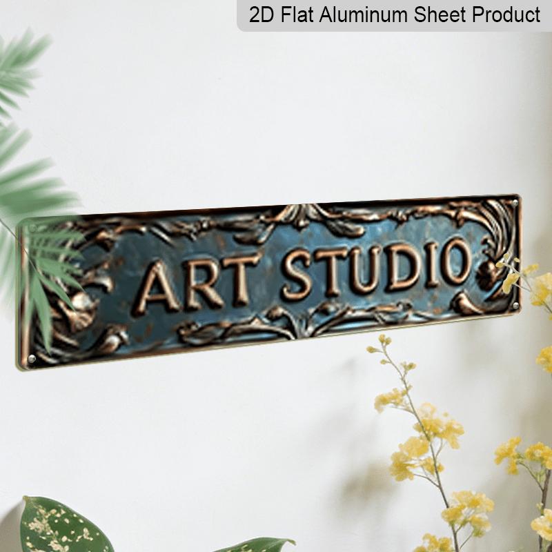 2D Flat Decorative Signs and Plaques, Retro "ART STUDIO” Metal Signs, Aluminum Decorative Wall Signs, Size 15.7X3.9 Inches, Pre-drilled for Easy