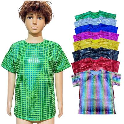 Plaid Laser Sequin Cheerleading T-Shirt - Versatile Short Sleeves for Adults & Kids