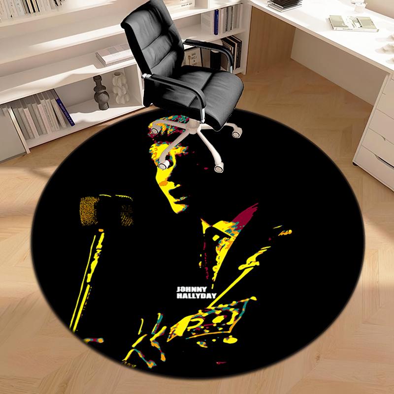 1pc French rock legend Johnny Hallyday Round carpet Painted Printed circular carpet, home door mat, outdoor travel protection carpet