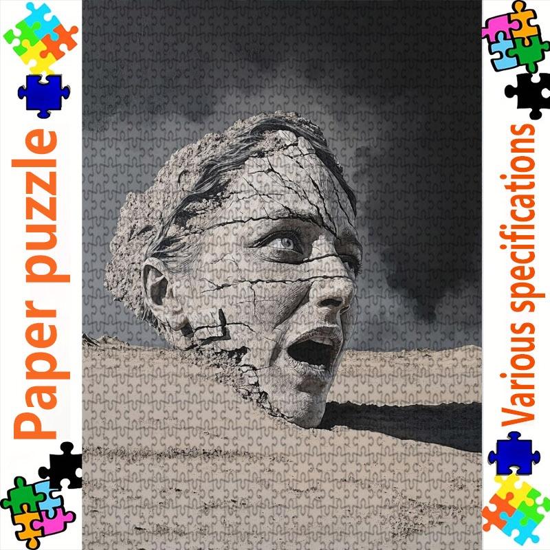 1000pcs Large Adult Jigsaw Puzzle, Multiple Specifications Available, Cardboard Material, Surreal Stone Head Desert Scene, Ideal for Family & Couple D