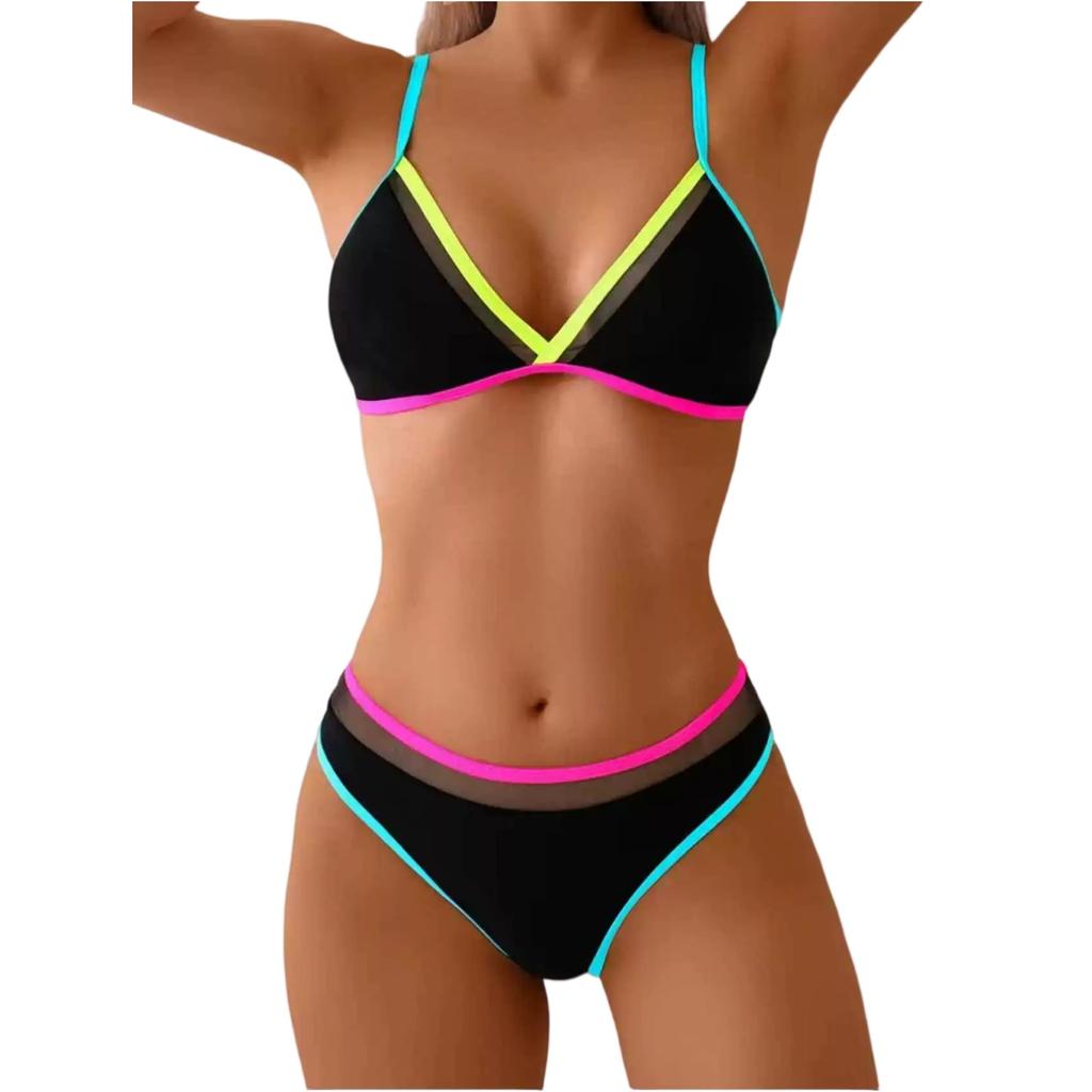 Costume da bagno due pezzi da donna, Bikini a contrasto color caramella.