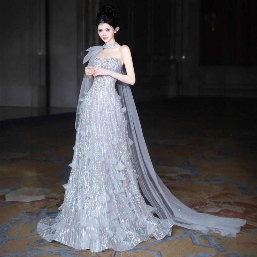 Light Luxury Heavy Industry Evening Dress Women's 1011 New Host Graduation Performance Dress Engagement Birthday Bar Mitzvah Dress