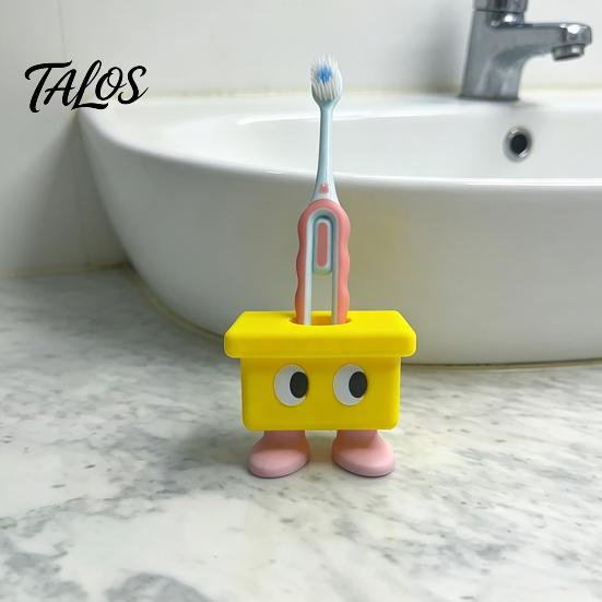 Kids Cartoon Bathroom Ornament 3D Printed Stool Toothbrush Holder, Waterproof Moisture-Proof Cute Small Feet Compact Storage Organizer for Accessories