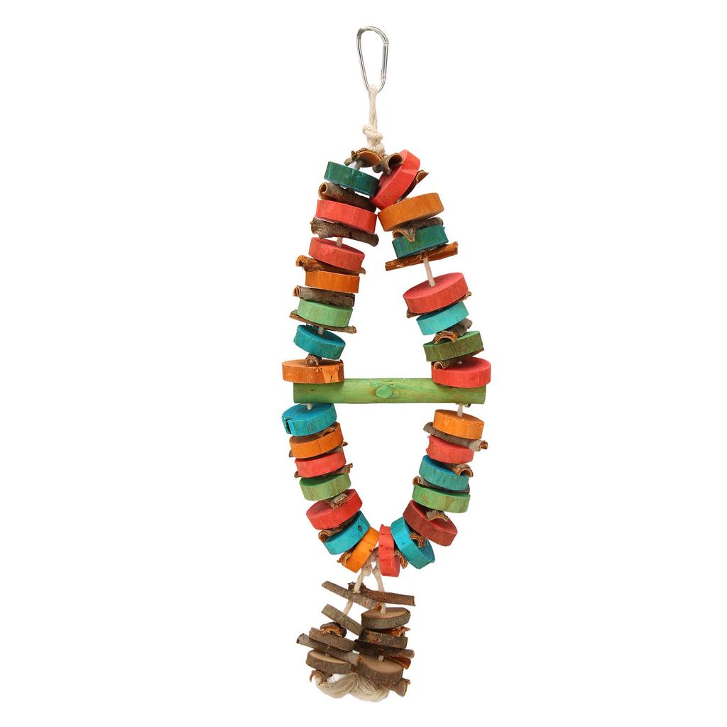 Bird Chewing Toy Beak Grinding Tear Resistant Wooden Bird Cage Toy with Hook for Medium Large Parrots Colorful