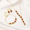 Luxury Super Flash Full Diamond Square Emerald Necklace Set, Yellow Pink Crystal Bracelet Earrings Jewelry