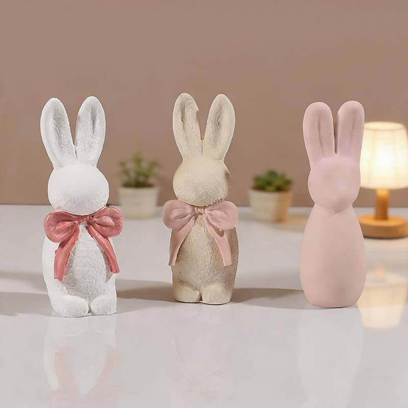 Long-Eared Rabbit Mold Flexible Resin Silicone Mold Bow Rabbit Candle Mold  For Diy Crafts Molds For Aromatherapy Candle