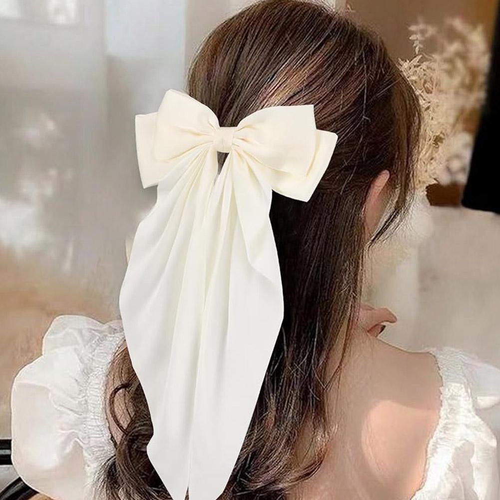 Frauen Schleife Band Haarspange Mode Einfach Uni Satin Federklemme Haarnadel Elegant Retro Stirnband Clips Mädchen Haarschmuck