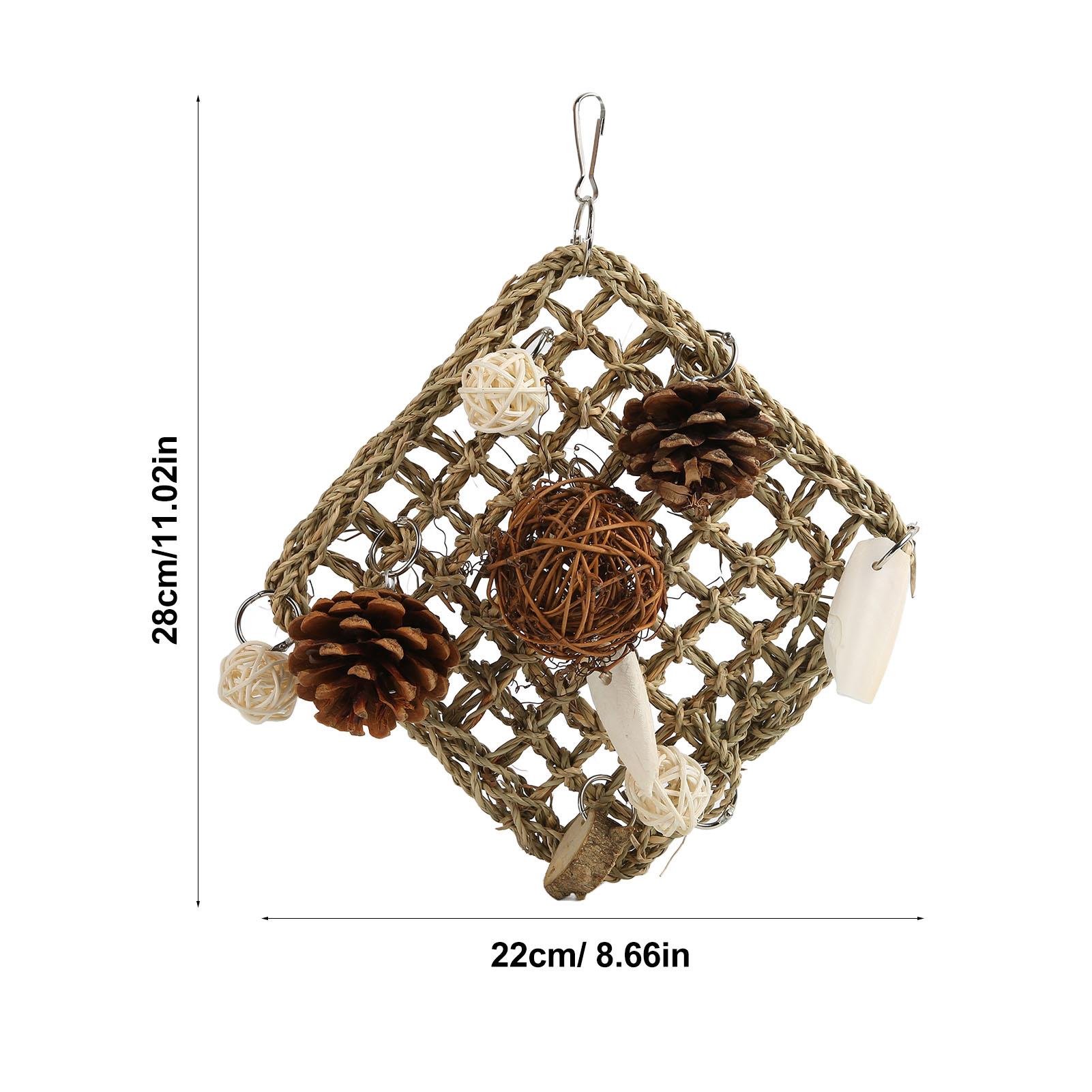 Parrot Climbing Mat Toy 22 x 28cm Seagrass Woven Bird Hammock Chewing Net with Cuttlefish Bone for Lovebird Cockatiel Supplies