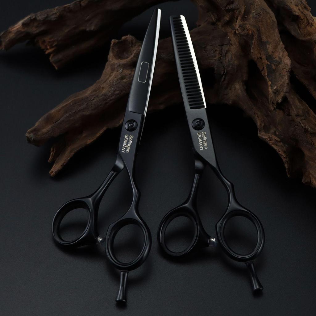 6.0" DLB-01 Black Hua Er Hairdressing Scissors - Barber Straight Shears for Bangs