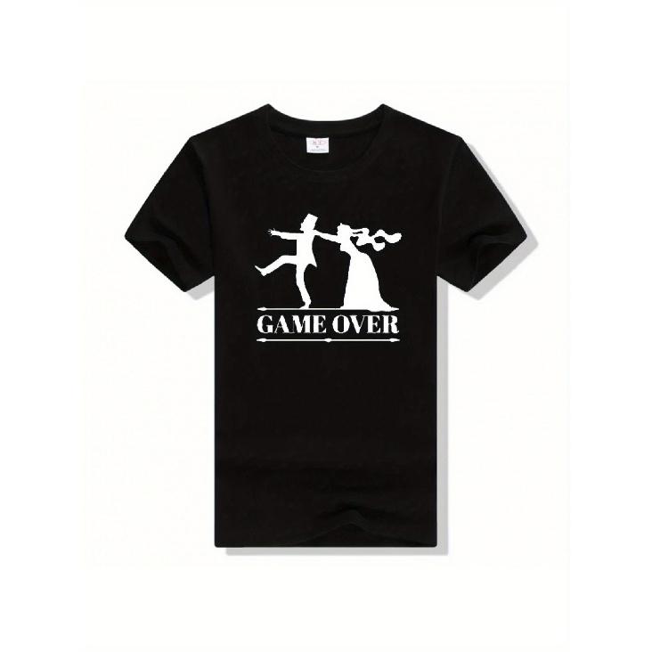 'Game Over' Bachelor Party T-Shirt - Humorous Bride And Groom Graphic Tee, 100 Loose Fit Short Sleeve Round Neck Summer Top For Adults, Fun Wedding